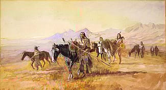 Charles Marion Russell (1864-1926). "Dangerous Ground," 1902. Watercolor on paper, 10.31 x 14.5 in. Gift of William E. Weiss. 22.70 (detail)