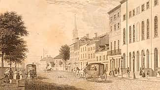 New York's Park Theatre (foreground) and environ, ca. 1830. Wikipedia.
