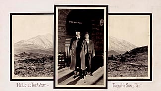 Last known photograph of Buffalo Bill, here pictured with his physician, Dr. Crook, standing outside Stone Bath House, Glenwood Springs, Colorado, 1917. MS 6 William F. Cody Collection. P.69.999