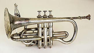Cody Bell's cornet. Chicago Music Company, 1902. Gift in memory of William A. Bell and Leonard Cody Bell by Mrs. Frances Slattery Guilbert. 1.69.6106