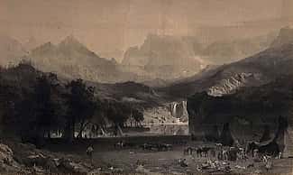 After Albert Bierstadt (1830–1902). James Smillie, engraver. THE ROCKY MOUNTAINS, 1866, engraving. Buffalo Bill Center of the West, Cody, WY. Gift of Irving H. “Larry” Larom, 68.72