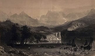 After Albert Bierstadt (1830–1902). James Smillie, engraver. THE ROCKY MOUNTAINS, 1866, engraving. Buffalo Bill Center of the West, Cody, WY. Gift of Irving H. “Larry” Larom, 68.72