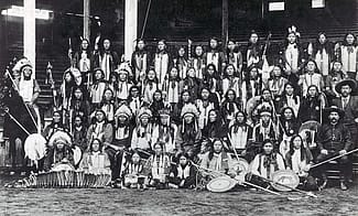 From this photograph of the Indians in Buffalo Bill's Wild West at Chicago in 1893, it's clear that Native Americans formed a large and integral part of the Wild West. If they hadn't been able to perform, the show would have suffered immensely. MS71 Vincent Mercaldo Collection. P.71.1563