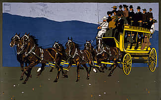 Serigraph poster, Yellowstone National Park Transportation Company coach. Ludwig Hohlwein, Munich, H. Schuh and Cie, printers, ca. 1910. Gift of Clyde S. Erskine and Helen E. Erskine. 1.69.1836 (detai)