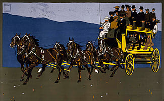 Serigraph poster, Yellowstone National Park Transportation Company coach. Ludwig Hohlwein, Munich, H. Schuh and Cie, printers, ca. 1910. Gift of Clyde S. Erskine and Helen E. Erskine. 1.69.1836 (detai)