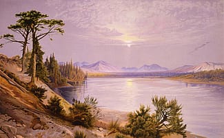 For Americans, Yellowstone was the idyllic frontier. Thomas Moran (1837-1926). "Head of the Yellowstone River," 1875. Louis Prang chromolithograph. Gift of Clara S. Peck. 18.71.7 (detail)