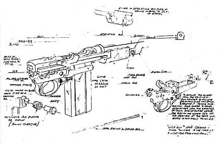 M1 carbine prototypes; diagram of receiver and guard of WRA gun #1349-carbine. Winchester Repeating Arms Company Collection, McCracken Research Library. P.20.1000.1