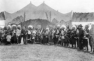 William F. Cody with Native American performers in the Wild West arena, 1890–1910. MS 6 William F. Cody Collection, McCracken Research Library. P.69.897