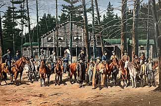 R. Farrington Elwell (1874 – 1962). Pahaska Tepee Hunting Camp, 1904. Oil on canvas, 40.5 x 60 inches. Bequest in memory of Houx and Newell families. 12.64