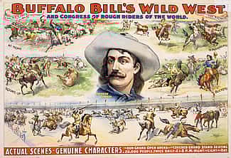 Buffalo Bill's Wild West poster highlighting cowboys, ca. 1896. Courier Litho. Co. 1.69.425
