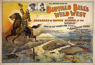 Is this the very poster that greeted the "Wall Street man" as he followed his doctor's advice? Wild West poster, ca. 1895. The Springer Litho Co. NY. Four-color lithograph, 24.25 x 41.5 inches. 1.69.20