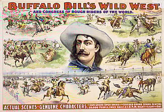 Buffalo Bill's Wild West poster highlighting cowboys, ca. 1896. Courier Litho. Co. 1.69.425