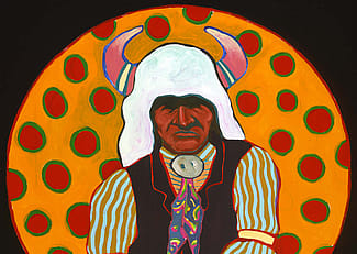T.C. Cannon (1946-1978). "Buffalo Medicine Keeper," ca. 1974. Acrylic and oil on canvas. William E. Weiss Memorial Fund Purchase. 8.02