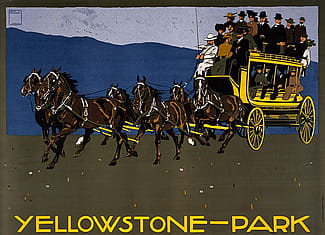 “Yellowstone-Park,” c. 1910. Serigraph poster by Ludwig Hohlwein. Printed by G. Schuh and Cie, Munich, Bavaria. Gift of Clyde S. and Helen E. Erskine. 1.69.1836