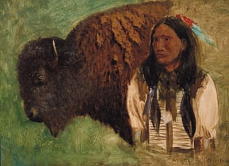 Albert Bierstadt, Head of Buffalo and Indian, 1888. Oil on board. Autry Museum of the American West, Los Angeles, CA. 88.108.14