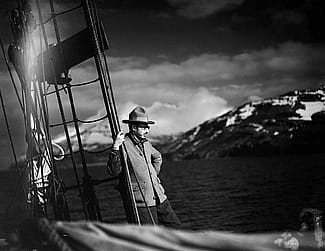 Harold McCracken on the schooner Morrissey, ca. 1928. MS 305 Harold McCracken Photograph Collection, McCracken Research Library. N198#F1253V