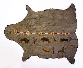 Painted buffalo hide, Hidatsa, ca. 1875. Gift of William L. Cone. NA.702.30