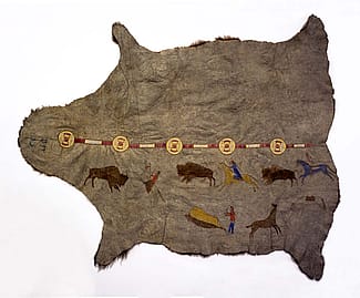 Painted buffalo hide, Hidatsa, ca. 1875. Gift of William L. Cone. NA.702.30
