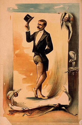 Specialty acts of all kinds (like this contortionist, ca. 1892) were popular additions to minstrel shows and other exhibitions like Black America. Detroit, Michigan: Calvert Litho. Co. Library of Congress Prints and Photographs Division, Washington, DC 20540 USA. 2014636964