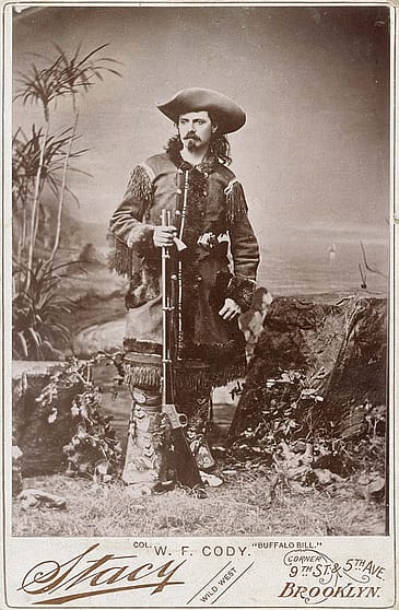 hotograph, William F. "Buffalo Bill" Cody in fringed buckskin with rifle, ca. 1870-1880. Studio portrait by Stacy. Buffalo Bill Center of the West, Cody, Wyoming, USA. MS 6 William F. Cody Collection, McCracken Research Library. P.6.0156