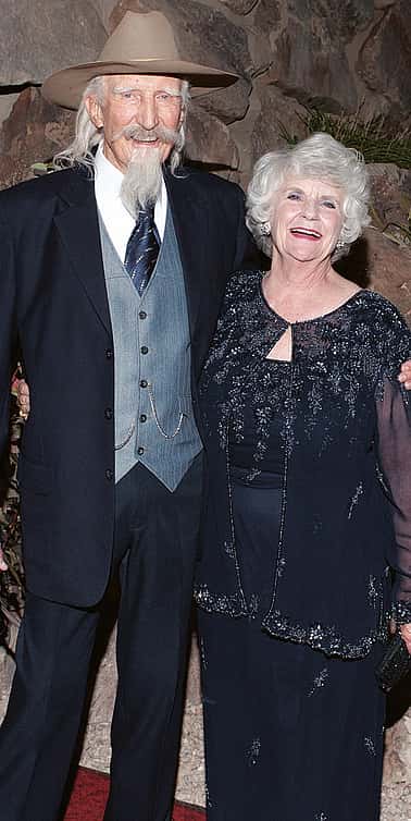 Pete, pictured here with wife Lynne, donned his Buffalo Bill personage to greet guests at the 2012 Patrons Ball.