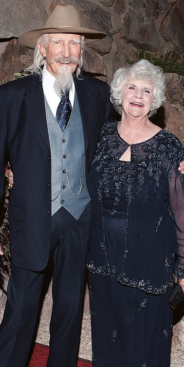 Pete, pictured here with wife Lynne, donned his Buffalo Bill personage to greet guests at the 2012 Patrons Ball.