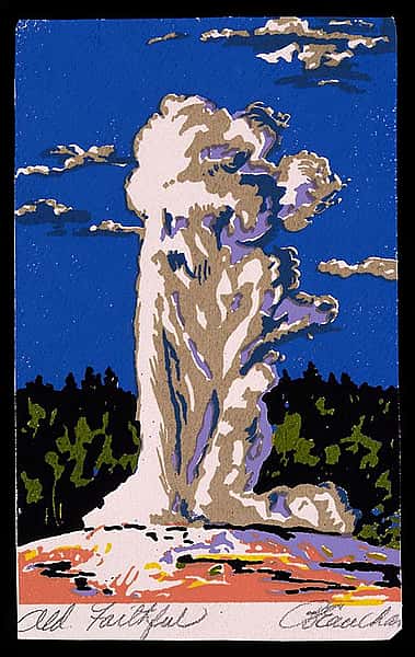 "Old Faithful," Beauchamp, John, Jr. c.1930, serigraph on paper, Yellowstone National Park-Old Faithful Geyser. 3.95.2