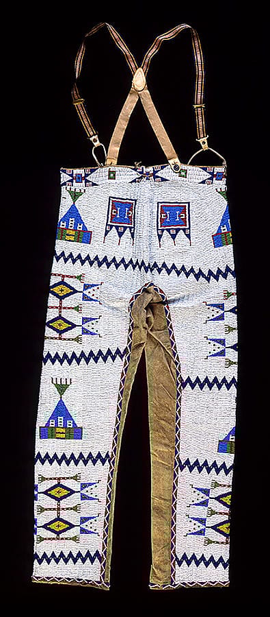 A Treasure from Our West: Trousers and suspenders, ca. 1920s. Northern Arapaho. Leather, beads. 1.69.5935