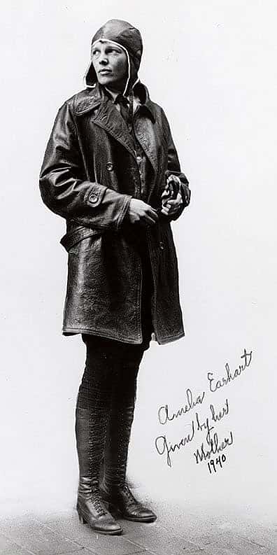 Amelia Earhart wearing trans-Atlantic flight jacket, ca. 1932. Smithsonian National Air and Space Museum, Washington, DC. NASM 78-16945