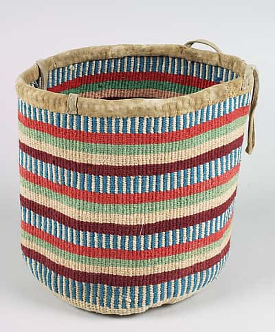 Yakama Berry bag, ca. 1905. hide, string, dye, deer. NA.106.119