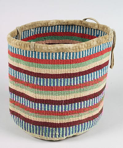 Yakama Berry bag, ca. 1905. hide, string, dye, deer. NA.106.119