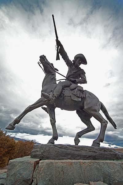 The popular "Scout" statue as it stands today at the end of Cody's Sheridan Avenue. Gertrude Vanderbilt Whitney (1875-1942), "Buffalo Bill - The Scout," 1924, cast by Roman Bronze Works, N.Y. Bronze, 149 inches. Gift of the artist, 3.58