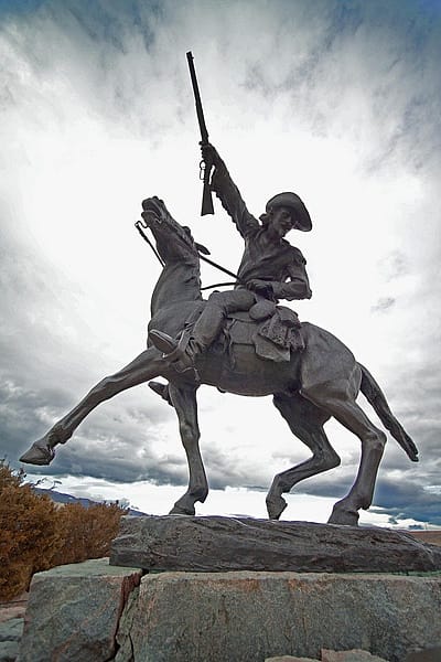 The popular "Scout" statue as it stands today at the end of Cody's Sheridan Avenue. Gertrude Vanderbilt Whitney (1875-1942), "Buffalo Bill - The Scout," 1924, cast by Roman Bronze Works, N.Y. Bronze, 149 inches. Gift of the artist, 3.58