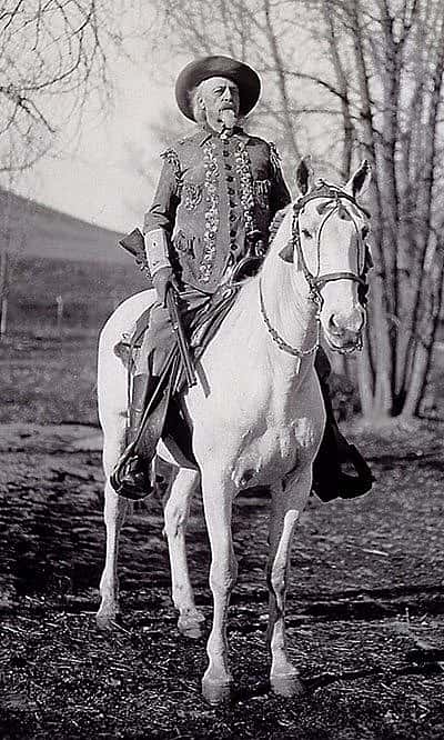 Buffalo Bill on his horse Isham at his Wyoming TE Ranch, ca. 1914. MS 6 William F. Cody Collection, McCracken Research Library. P.69.1979