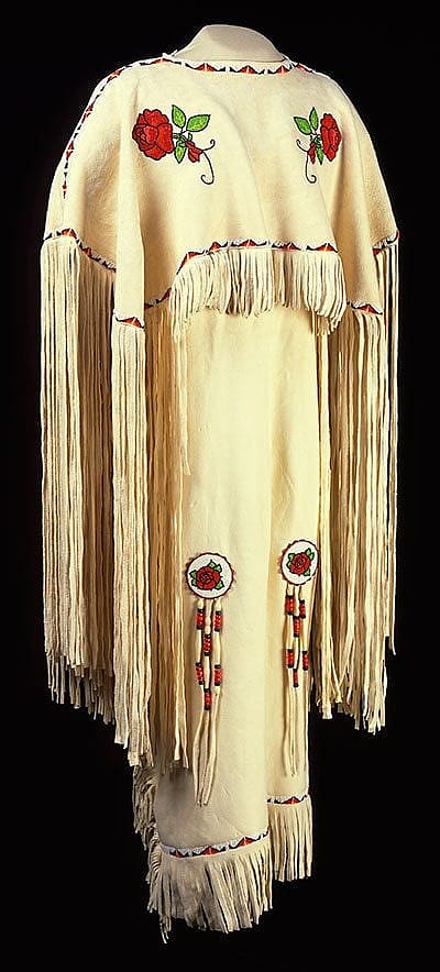 Dress, Wilma Jean McAdams-Swallow, Vivian Swallow, and Sandra Swallow-Hunter, Eastern Shoshone, Fort Washakie, Wyoming, 2000. Tanned elk hide, glass beads. Gift of Mr. and Mrs. Harold R. Tate. NA.202.1139