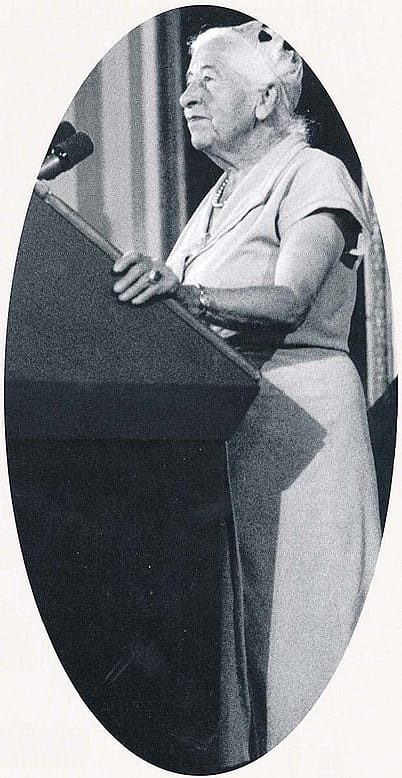 In her later years, Mardy Murie speaks at the White House. Photo courtesy The Murie Center, Moose, Wyoming; The Murie Collection.