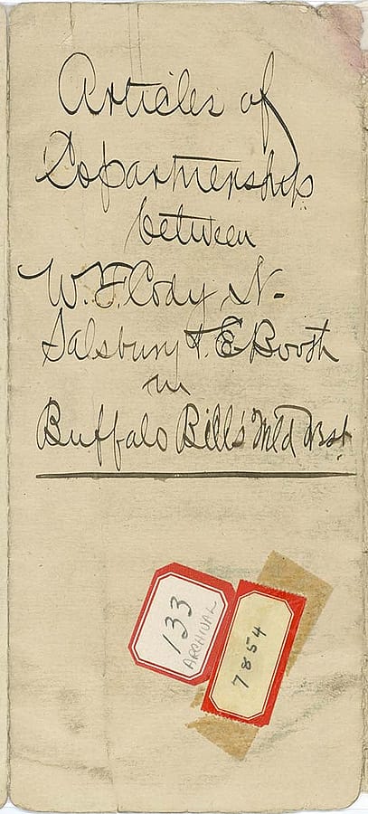 Handwritten co-partnership agreement between Cody and Salsbury, with one Evelyn Booth who contributed $30,000, for the Wild West venture, January 8, 1886. MS 6 William F. Cody Collection, McCracken Research Library. MS6.0464.01