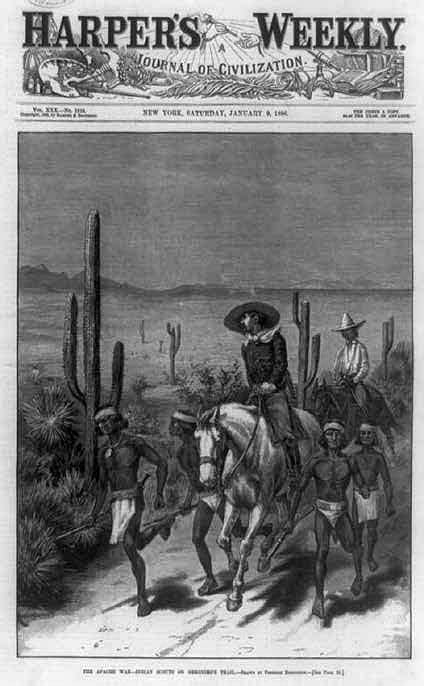 "The Apache War—Indian Scouts on Geronimo's Trail," Frederic Remington, "Harper’s Weekly," January 9, 1886. Drawing by Frederic Remington. Prints and Photographs Division, Library of Congress, Washington, DC. LC-USZ62-97958