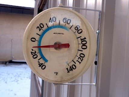 Thermometer showing -10 degrees.
