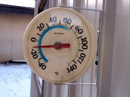 Thermometer showing -10 degrees.