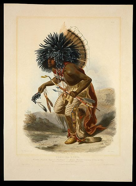 Karl Bodmer's "Pehriska-Ruhpa. Moennitari Warrior in the Costume of the Dog Danse." 21.69.23