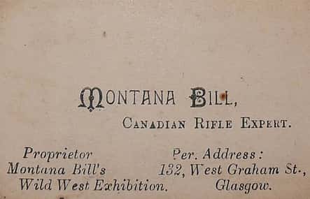 Montana Bill's business card. Courtesy of the Bailey family of Rayleigh, Essex, UK.