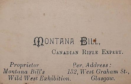 Montana Bill's business card. Courtesy of the Bailey family of Rayleigh, Essex, UK.