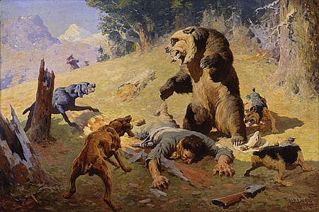 William R. Leigh's 'Grizzly at Bay' painting. 5.91