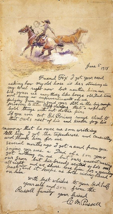 Friend Tex, June 5, 1918. Ink and watercolor on paper, 14.5 x 7.638 inches. Gift of William E. Weiss. 76.60