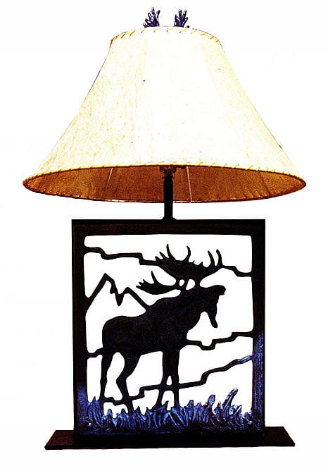 "Moose Lamp" (1995) by John Mortensen, Wilson, Wyoming. Bronze with rawhide shade. From the 2001 exhibition Cody Style.. 1.69.4930