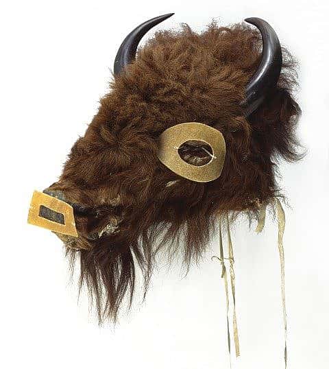 Mask, Mandan, ca. 1860. Wood, buffalo hide, buffalo horns. Chandler-Pohrt Collection. Gift of Mr. William D. Weiss. NA.203.359