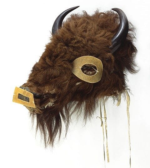 Mask, Mandan, ca. 1860. Wood, buffalo hide, buffalo horns. Chandler-Pohrt Collection. Gift of Mr. William D. Weiss. NA.203.359