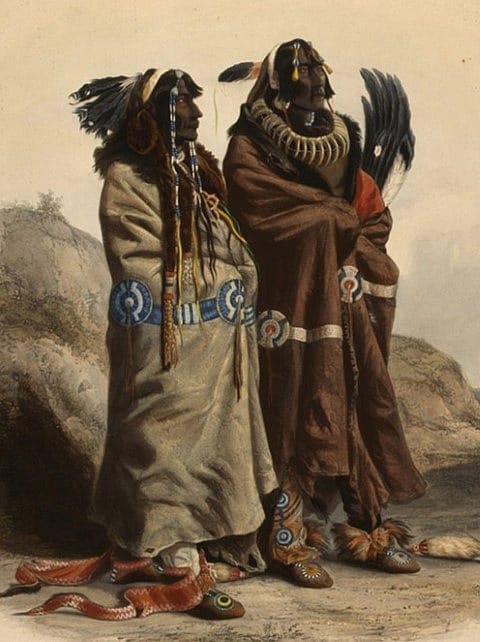 Karl Bodmer (1809-1893). Sih-Chida and Mahchsi-Karehde Mandan Indians, ca. 1840-1843. Aquatint and engraving on paper. Gift of Clara S. Peck. 21.69.73