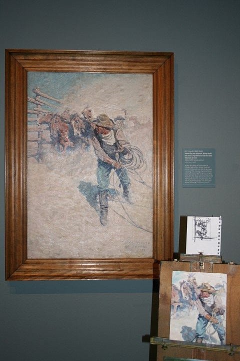 N.C. Wyeth, "Above the Sea of Round, Shiny Backs the Thin Loops Swirled and Shot into Volumes of Dust" (1904 - 1905). 3.77